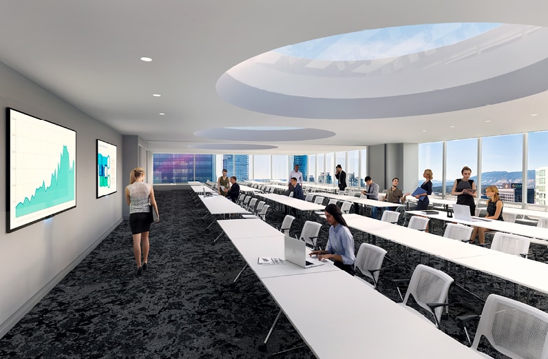 Natural light floods tenant conference rooms